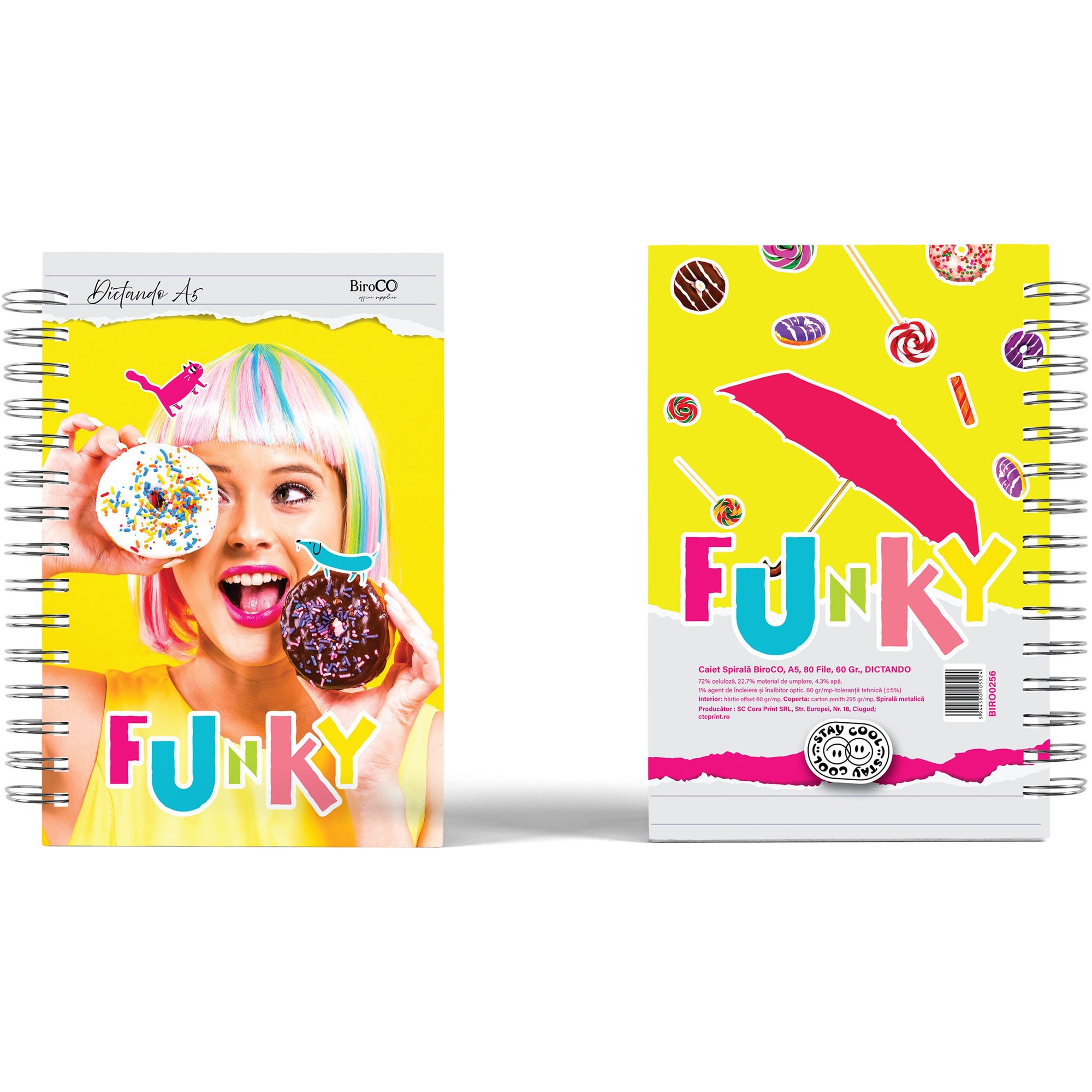 Caiet Spirala BiroCO A5 80 File Dictando Model Funky Girls 4Buc/Set