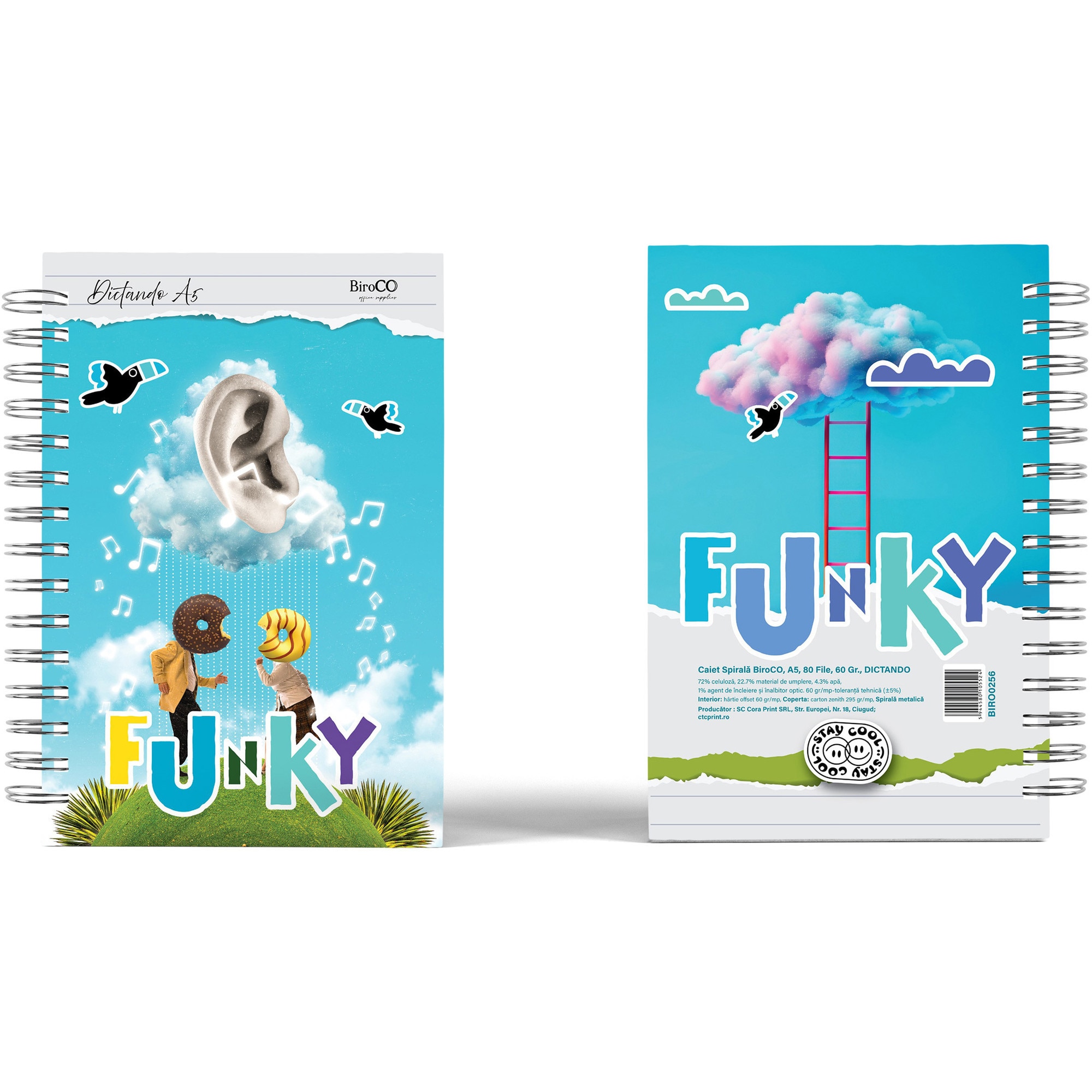 Caiet Spirala BiroCO A5 80 File Dictando Model Funky Boys 4Buc/Set