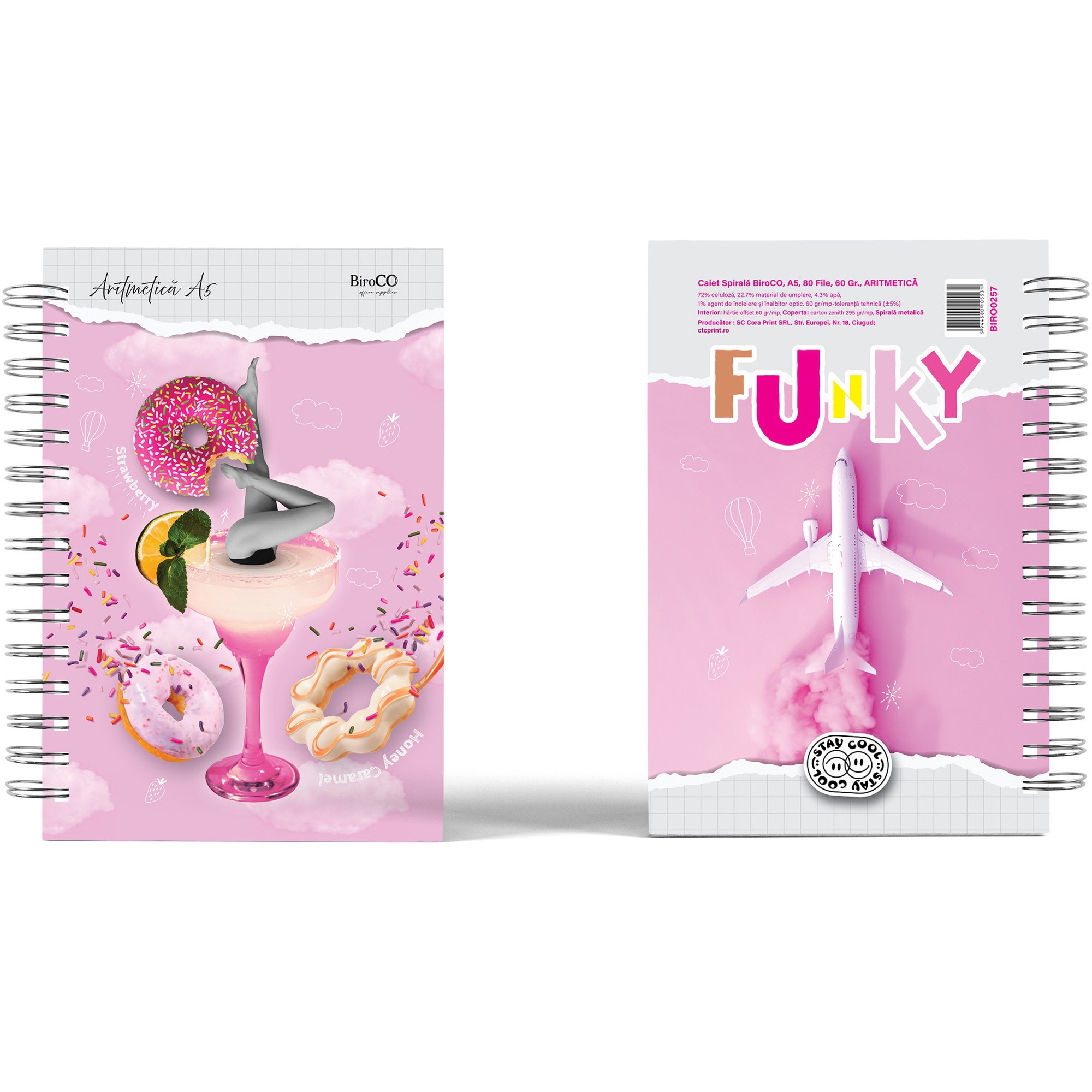 Caiet Spirala BiroCO A5 80 File Aritmetica Model Funky Girls 4Buc/Set