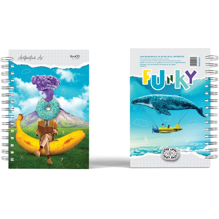 BiroCO A5 spirálfüzet, 80 lapos, négyzetrácsos, Funky Boys modell, 4 db-os szett