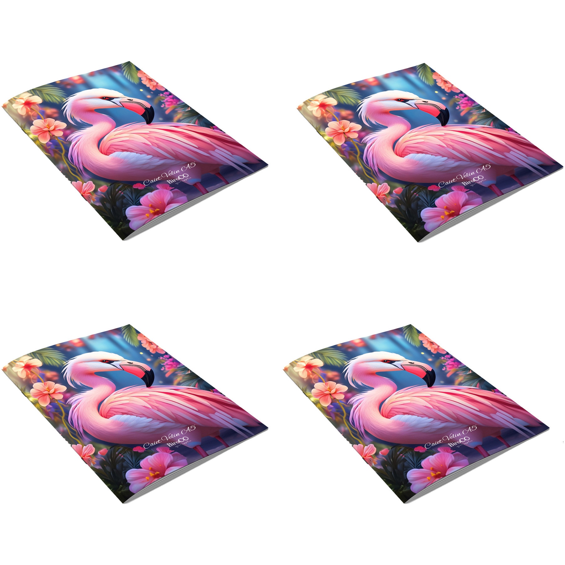 Caiet BiroCO A5 48 File Velin Model Flamingo 4Buc/Set