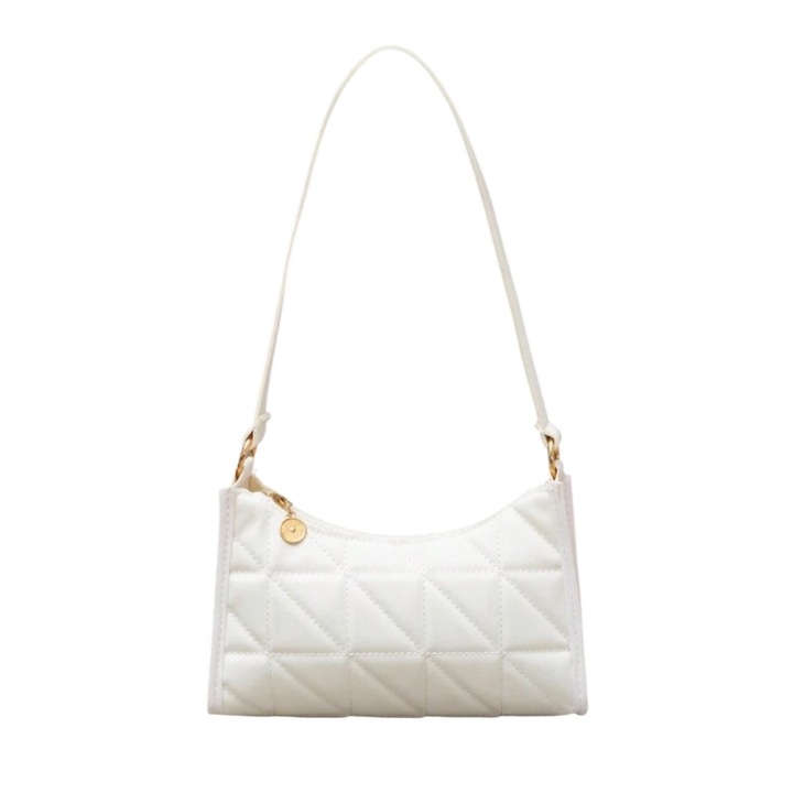 Geanta de umar alba, piele ecologica, matlasata, 28x21cm