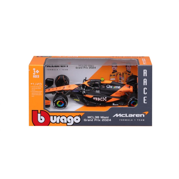 Formula 1 modell autó, BBurago, McLaren F1 MCL38, 1:43, fém, komplett készlet