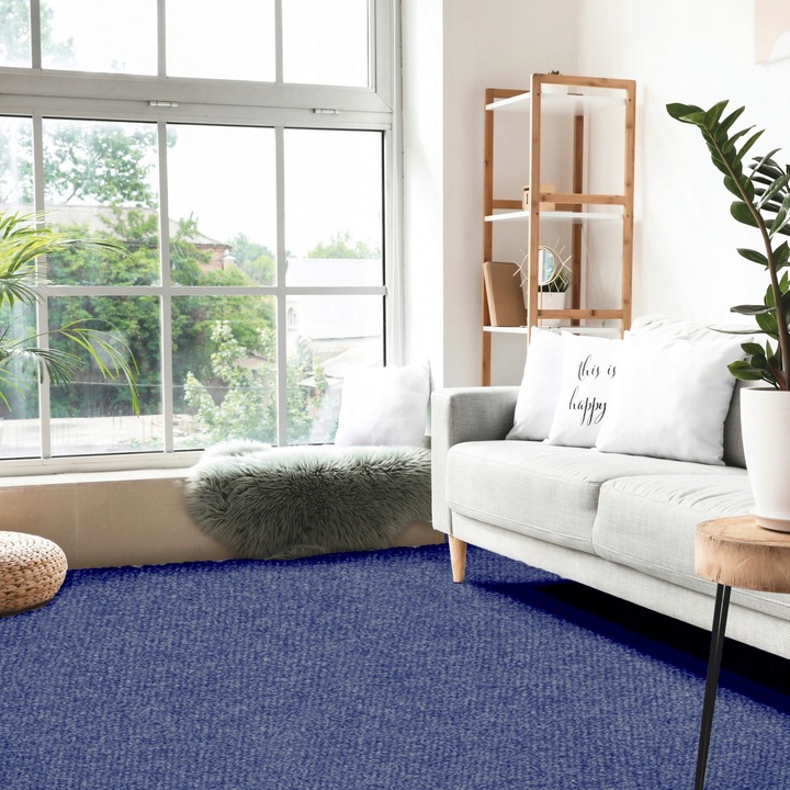 Podea textila, Dekordom, Albastru, 200 cm x 1000 cm, grosime 2.5 mm, 100% polipropilena, greutate 350 g/m², clasa 21 trafic redus, covor expozitional Malta 0847 pentru targuri, evenimente, renovari, protectie pardoseala, rezistent la umiditate