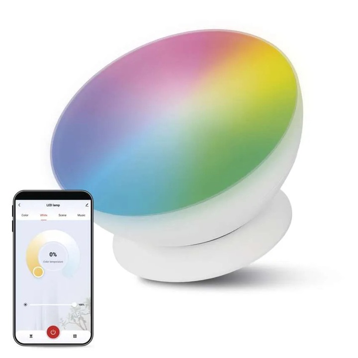 Veioza Smart Ambientala ROUND Alba 7W Wifi Multicolor RGB si CCT 3000K 4000K 6500K Sincronizare Muzica si Aplicatie Tuya GoSmart