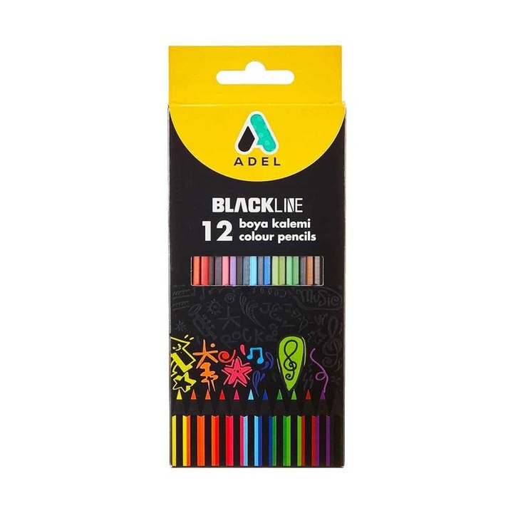 Creioane colorate BLACKLINE ADEL, diverse culori, 12 buc/pachet