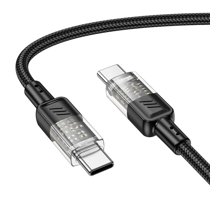 Selani Hoco Premium USB-C - Lightning kábel, PD27W, QC3.0, Crystal, 1.2m, fekete