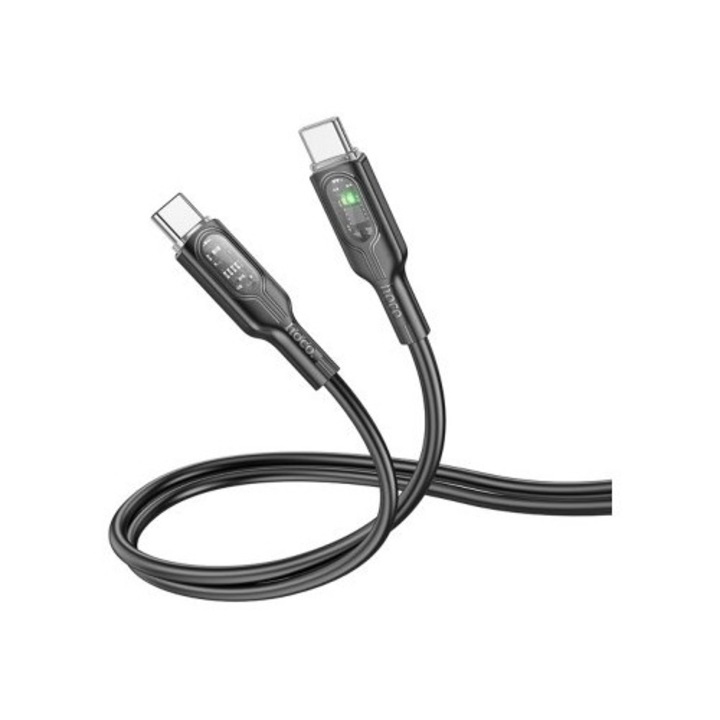 Selani Hoco Premium USB-C - USB Type-C kábel, PD60W, QC3.0, 3A, LED tápellátás, 1,2m, fekete
