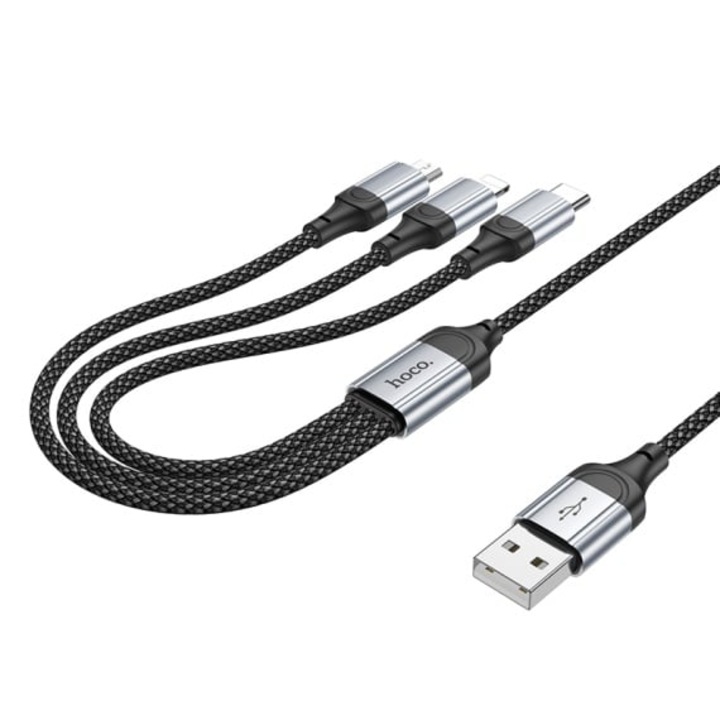 Selani Hoco Premium USB-A - Lightning / MicroUSB / USB-C kábel, 2.4A, 3 az 1-ben, 1m, fekete