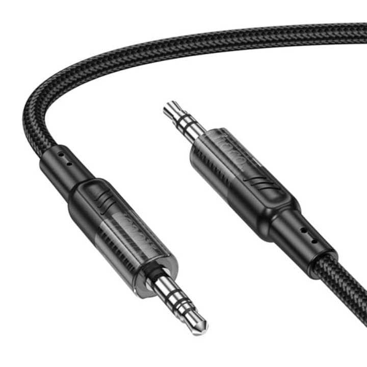 Audio kábel Jack 3.5mm (M) - Jack 3.5mm (M) - Fonott, Selani Hoco Premium, fekete-átlátszó