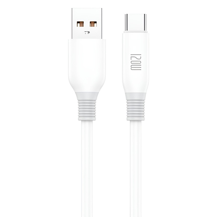 USB-C кабел, 120W, DaDen, 1 м, бял, устойчив, бързо зареждане, бързо зареждане, Type-C