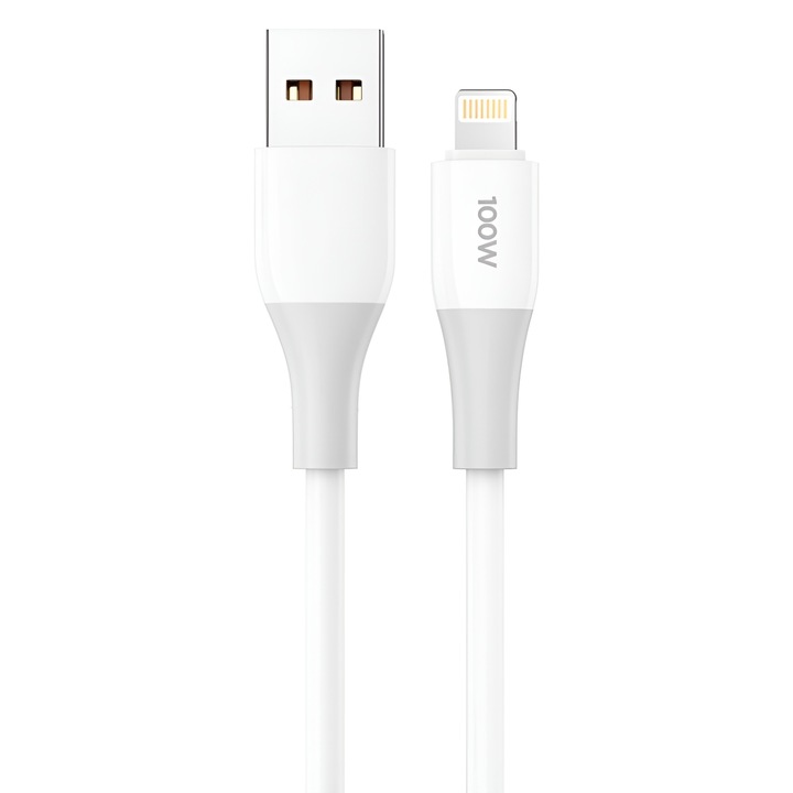 iPhone Lightning kábel, 100W, DaDen, 1m, fehér, ellenálló, gyors töltés, gyors töltés, USB - Lightning