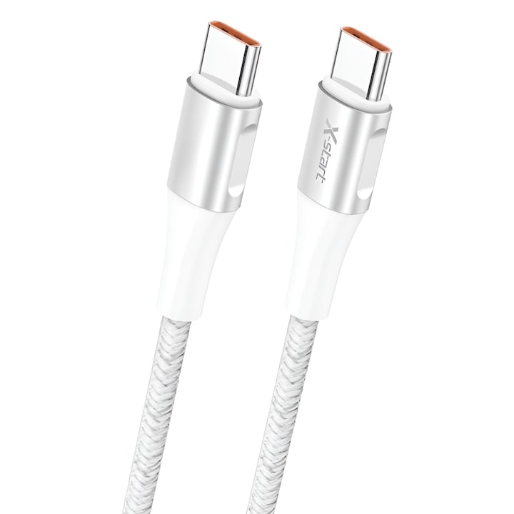 Type-C кабел, 100W, DaDen, 1 м, бял, устойчив, бързо зареждане, бързо зареждане, USB-C към USB-C