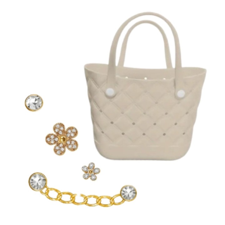 Geantă Shopper Multifuncțională cu 4 Accesorii, waterproof, crem-auriu, 18x26x10cm