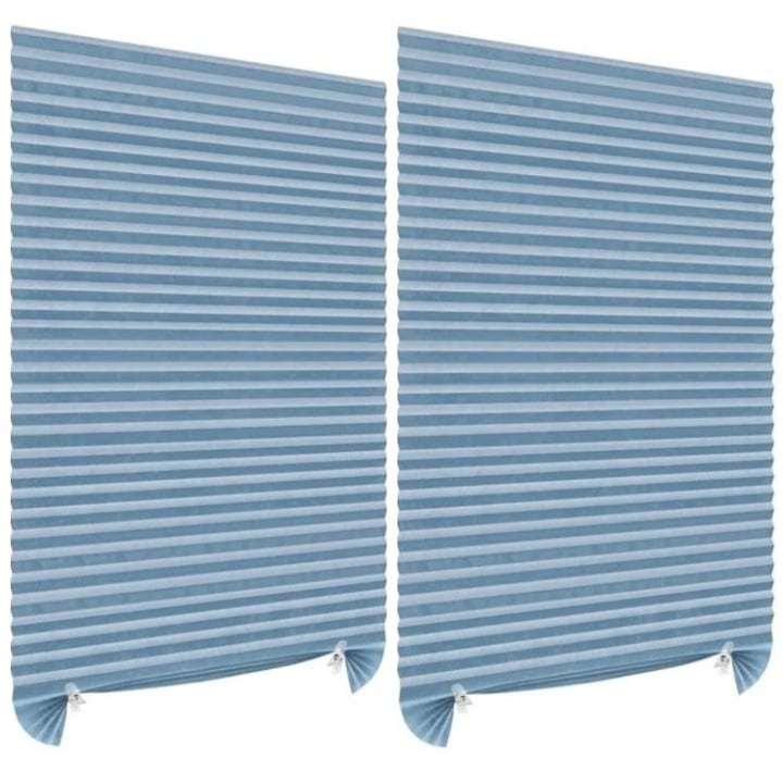 Set 2 Jaluzele Plisate, fara gaurire DAVIDAMI CONCEPT® cu Sistem de Prindere Autoadeziv Inclus, dimensiune 180 cm x 90 cm, Albastru