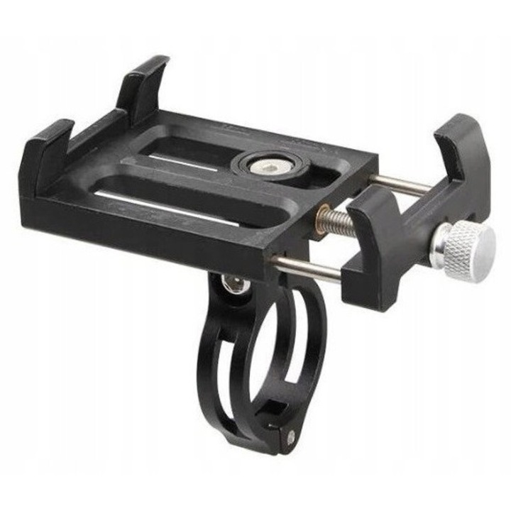 Suport telefon GUB G-84, aluminiu, negru, pentru bicicleta, 3,5-6,2 inch, set complet