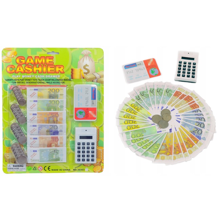 Комплект за игра за супермаркет, LandToys, евро пари, 56 части, многоцветен, 31.5x25.5x2 см