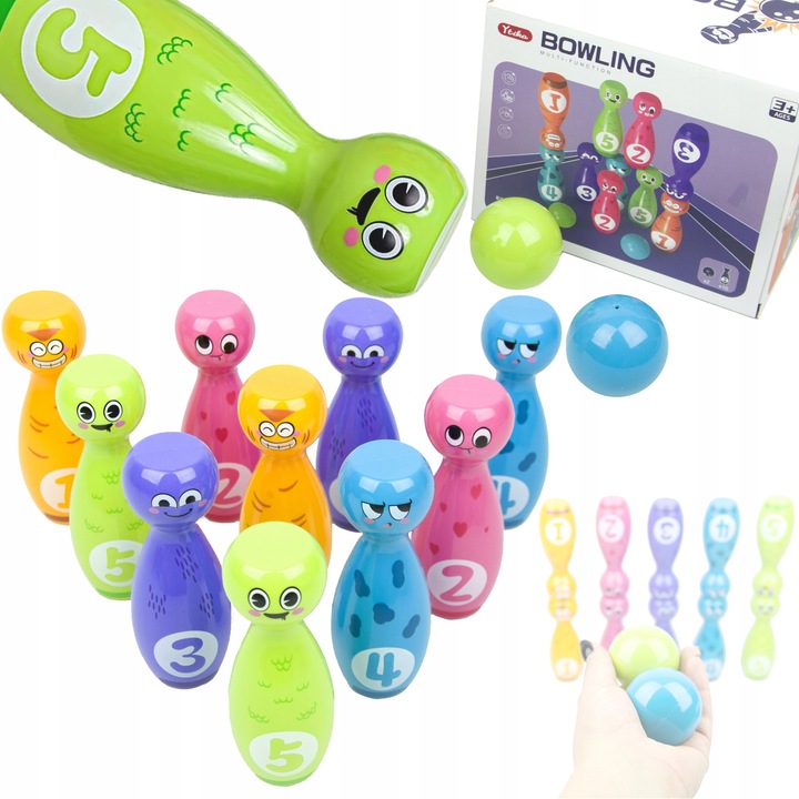 Set de bowling, LandToys, 10 piese 2 bile, multicolor, 17x13x14cm