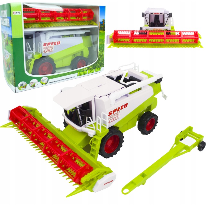 Детски комбайн, LandToys, комплект с движещи се елементи, бял, зелен, черен, червен, 36x24x19см