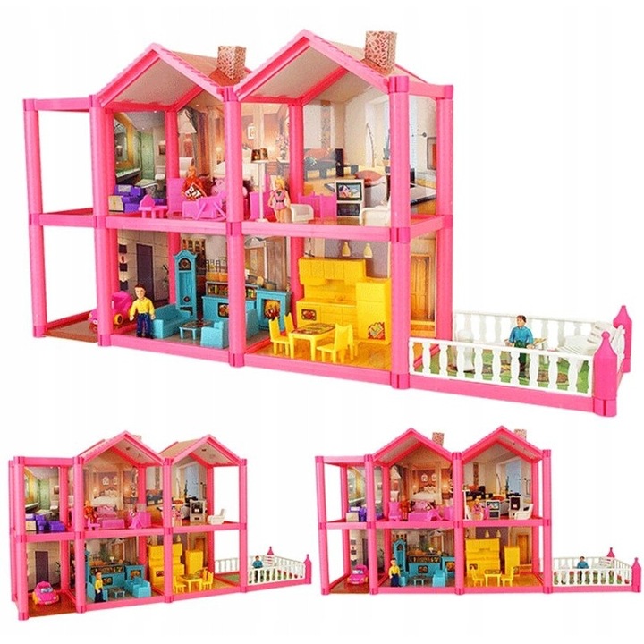 Къщичка за кукли, LandToys, комплект от 136 елемента, многоцветна, 58x16x36см