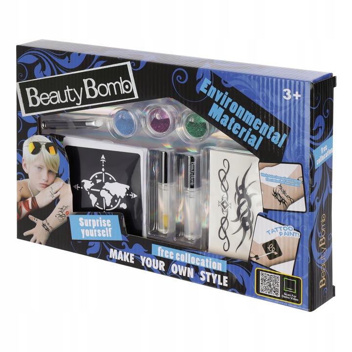 Комплект временни татуировки, LandToys, многоцветни, 10x10 см, за деца 3+