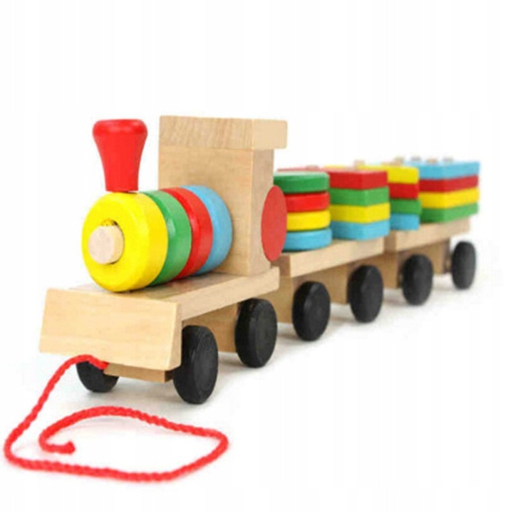 Trenulet din lemn cu blocuri, LandToys, set 25 elemente, multicolor, 32x6x9cm