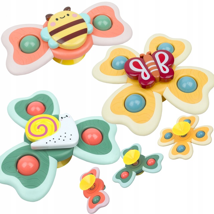 Комплект от 3 въртящи се играчки с вендузи, LandToys, многоцветни, 20x18x5 см