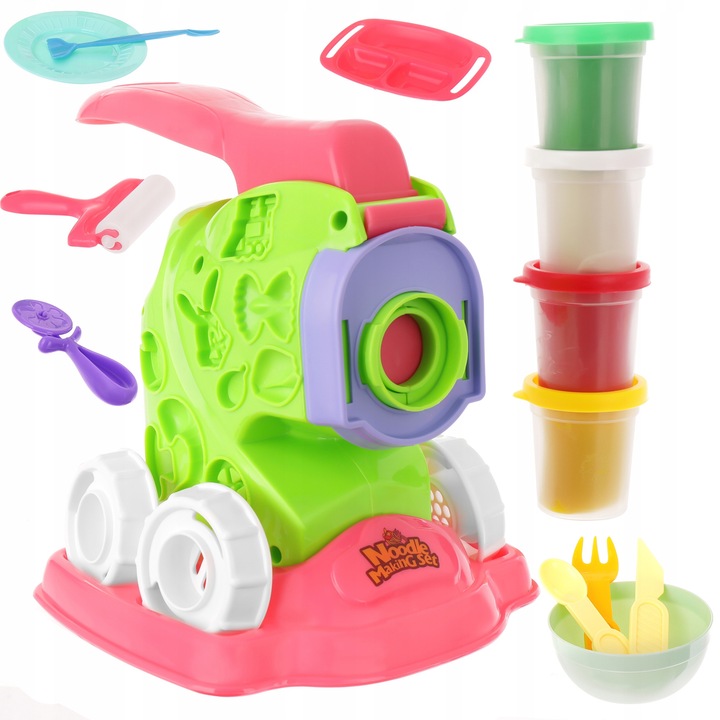 Játékkészlet gyurmával, tésztakészítővel, 4 színben, 29 kiegészítővel, 17x17x19cm Landtoys