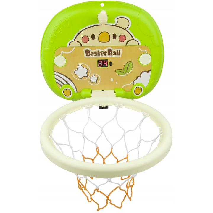Mini kosárlabda szett, landtoys, labda, pumpa, LCD kijelző számlálóval, zöld, 30x40cm
