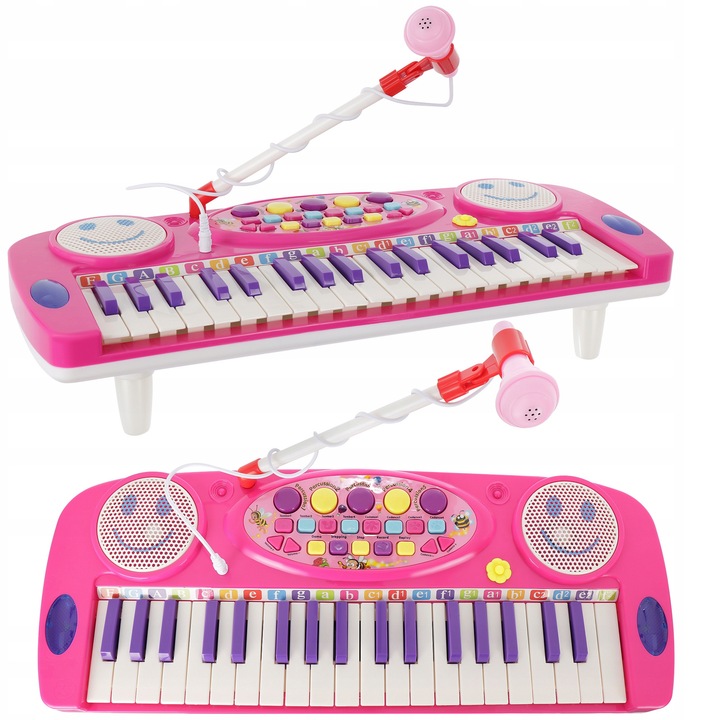 Orga rozie cu microfon, functie de inregistrare, 47x18x10cm, pentru copii 3+