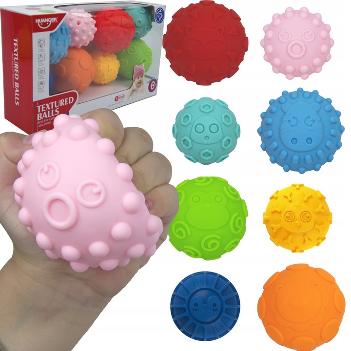 8 db-os érzékszervi golyó készlet, LandToys, többszínű, masszázshoz, 6,3 cm-7,6 cm