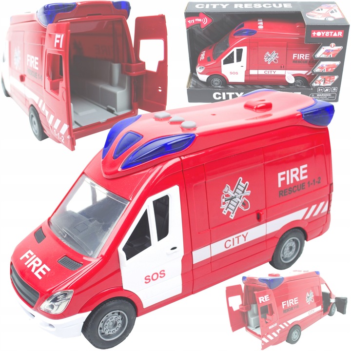 Masinuta de pompieri LandToys, set cu efecte sonore si luminoase, rosie, 26x9x13cm