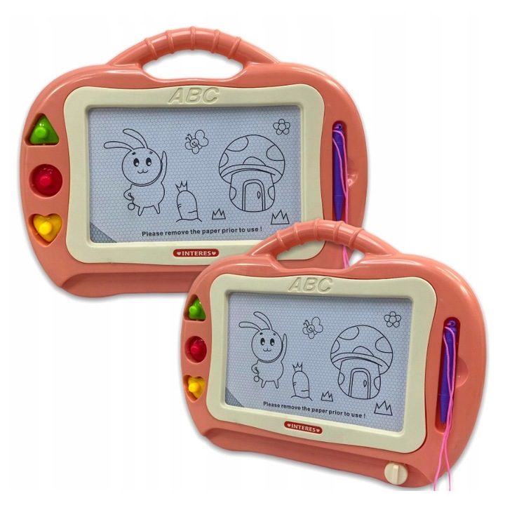 Магнитна дъска за писане, landtoys, комплект с химикалка и 3 форми, многоцветна, 29,5x22,5x2 см