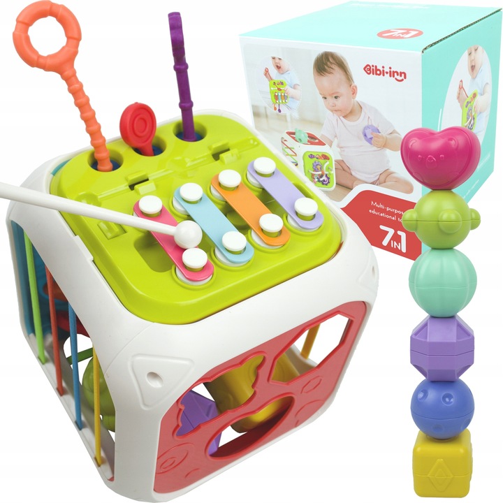 Сензорна играчка 7 в 1, LandToys, с 6 цветни блокчета, размери 14.6x14.8x19.5см, многоцветна