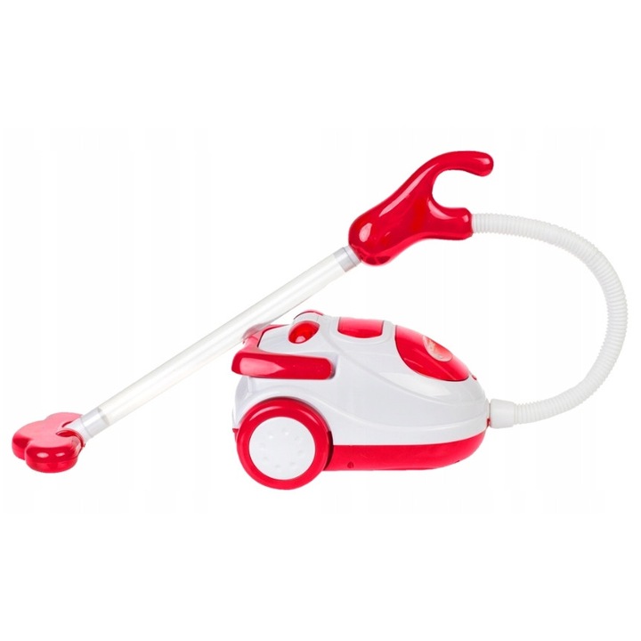 Интерактивна прахосмукачка за деца, LandToys, бяло-червена, размери 20x11x12см
