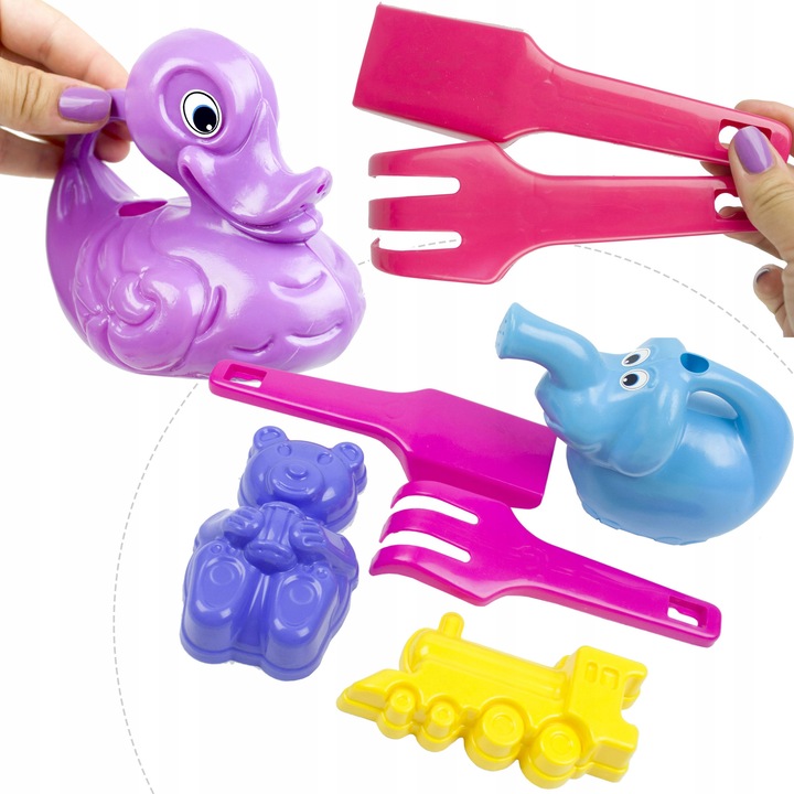 Комплект играчки за пясък, 5 части, форми, мокри, многоцветни, Mochtoys