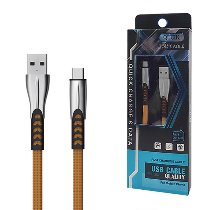 Cablu de date Ecobox, USB Type-C, 2.4A, auriu, 1m