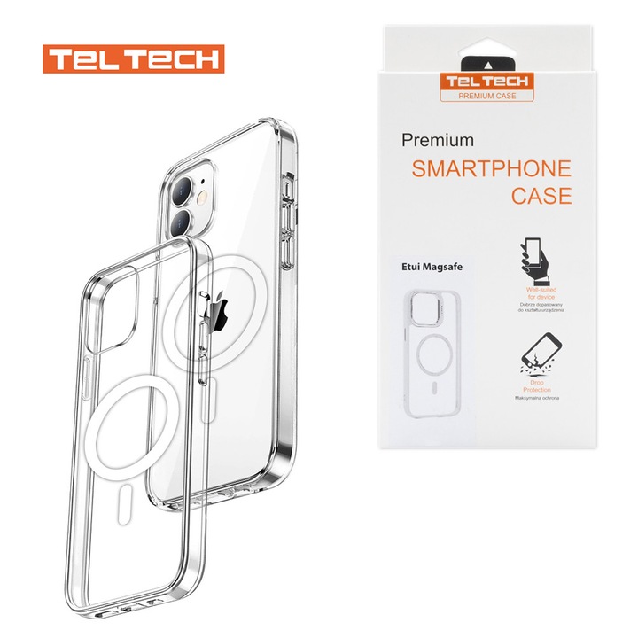 Husa telefon Ecobox pentru iPhone 13 Pro, transparenta, cu tehnologie MagSafe, material flexibil, antiderapant