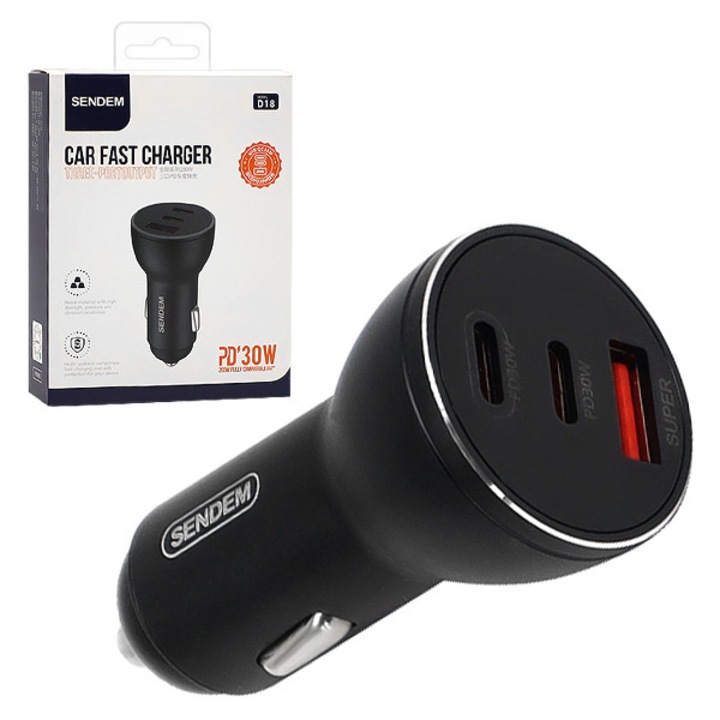 Incarcator auto Ecobox 78W 2xPD + USB, 3 porturi, Negru