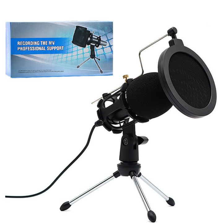 Set stativ microfon, Ecobox, reducere zgomot, negru, 15x8x4cm