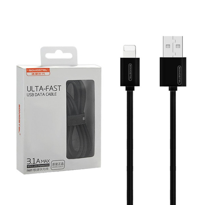 Cablu USB compatibil cu iPhone 3A Somostel, 1.2m, incarcare rapida, negru