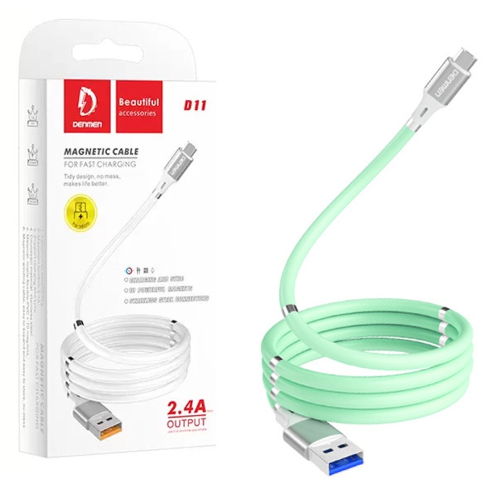 Cablu de date USB Type-C Denmen D11T, 1m, 2.4A, magnetizat, silicon, inox