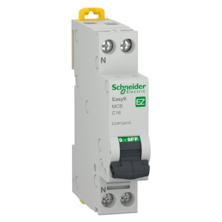 Siguranță automată modulară Schneider Electric Easy 9 EZ9, 16 A, 4.5 kA, 1P+N, gri deschis, 18x81x78mm