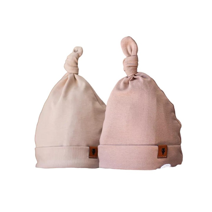 Caciuli pentru bebelusi Muminky, set 2 bucati, bej deschis si inchis, bumbac