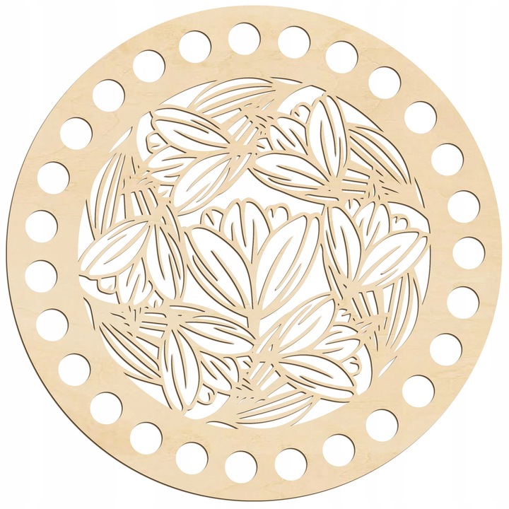 Horgolt rétegelt lemez kosáralap, SMX Design, kerek, 15x15cm, 27 öltés, csiszolt minta