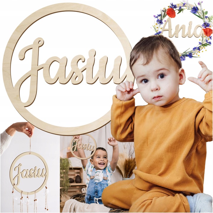 Obrecz din lemn pentru lapacz snow cu nume personalizat, 25cm, SMX Design, natural, 3mm