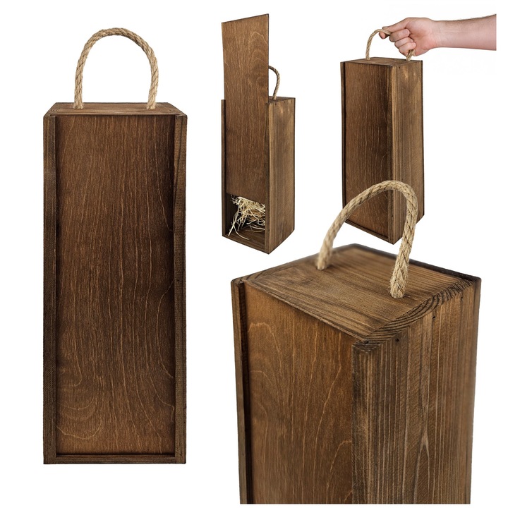 Fa borosüveg doboz, SMX Design, barna, kötél fogantyúkkal