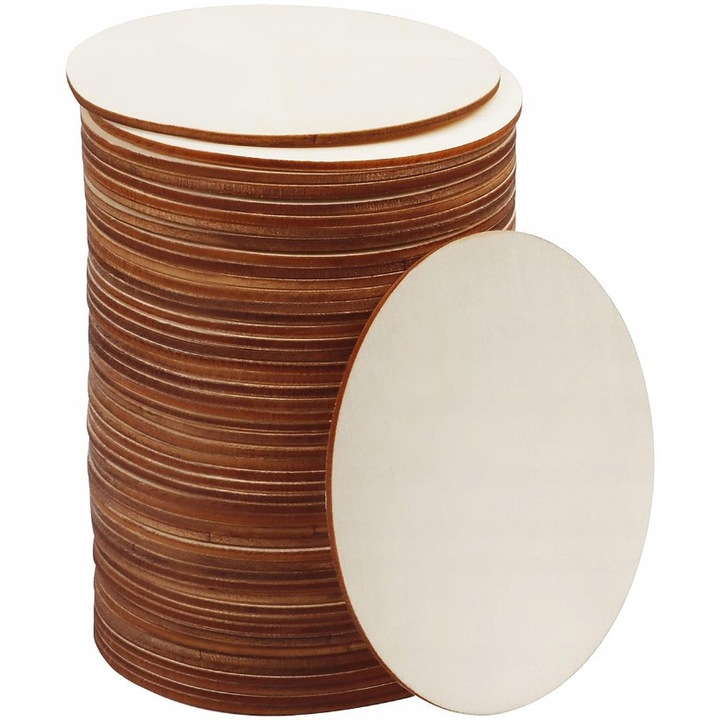 Set 100 bucati cercuri din lemn pentru decorare, SMX Design, 10x10cm, 6mm, lemn natural