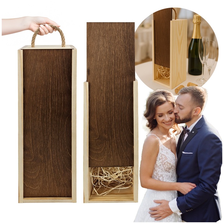 Fa borosdoboz, SMX Design, 1 üveg, natúr + diófa tető, 11x34,5x9,5cm, sianko szett