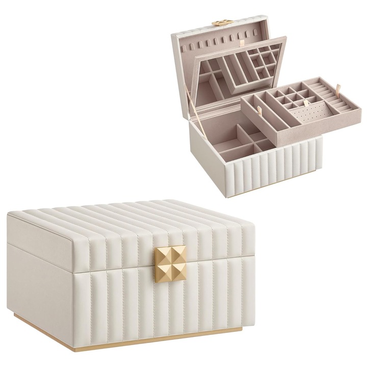 Ékszerdoboz, Songmics, 2 szintes, fehér, 21,5x24x13,5cm